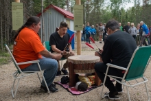 First Nation drum circle during official park opening on June 22, 2016 (2-stall accessible toilet in background!).